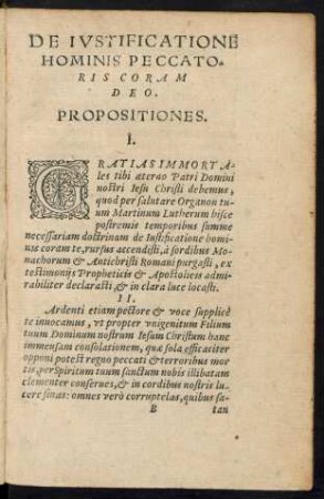 De Iustificatione Hominis Peccatoris Coram Deo. Propositiones.
