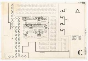 Wohn-Werksiedlung Märkisches Viertel, Berlin-Reinickendorf Gerätehof der Stadtreinigung: Lageplan mit Gerätehof und Wohnwerksiedlung Blattnummer C1, 1:500