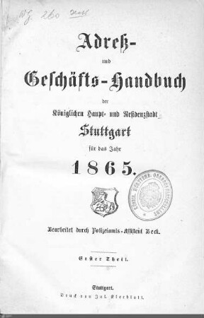 1865: Stuttgarter Adressbücher, 1865