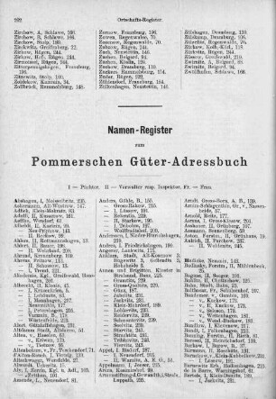 Namen-Register zum Pommerschen Güter-Adressbuch