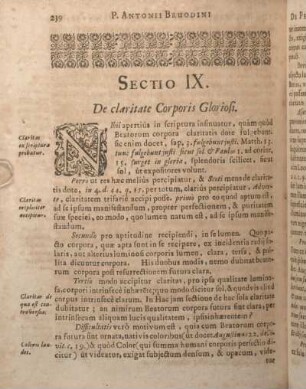 Sectio IX. De claritate Corporis Gloriosi.