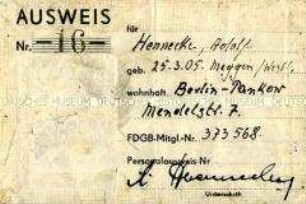 Sonderausweis des FDGB