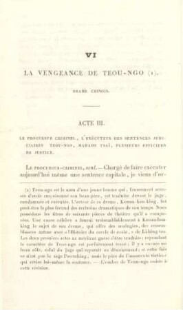 VI. La vengeance de Teou-ngo (I), drame chinois