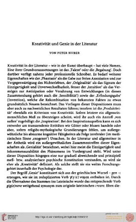 Peter Huber: Kreativität und Genie in der Literatur