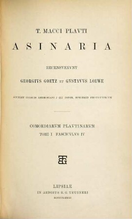 T. Macci Plauti Asinaria : accedit codicis Ambrosiani J 257 Infer. specimen phototypicum
