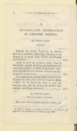 I. Récapitulation chronologiique de l´histoire ancienne