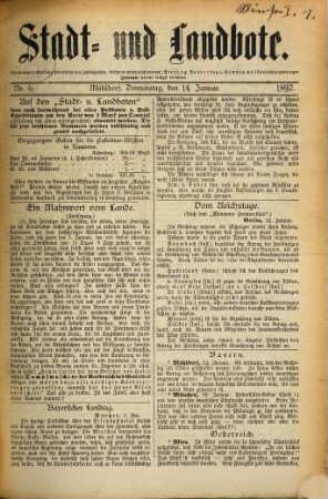 Stadt- und Landbote. 1892 = [Jg. 3]