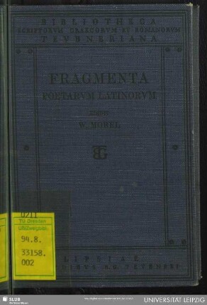 Fragmenta poetarum Latinorum epicorum et lyricorum praeter Ennium et Lucilium