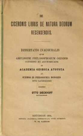 De Ciceronis libris de natura deorum recensendis