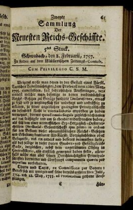 5tes Stuck. Schwabach, den 8. Februarii, 1757.