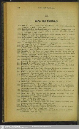VII. Varia und Nachträge