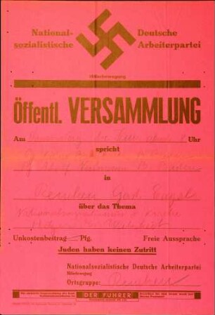 Versammlung der NSDAP-Ortsgruppe Renchen: Nationalsozialismus und Kirche. Hetzer der Wahrheit