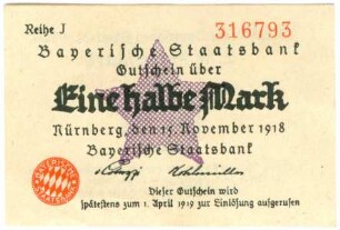 Geldschein / Notgeld, 1/2 Mark, 15.11.1918?