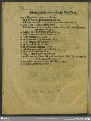 Die eingeschlichenen vornehmsten Druckfehler