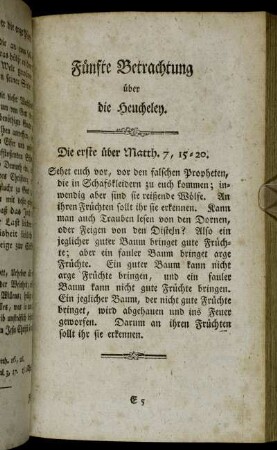Fünfte Betrachtung über die Heucheley.