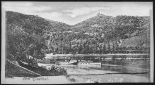 Dubitz. Elbe mit Dampfer und Dubitzer Kirchlein