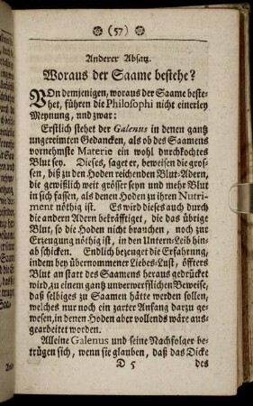 Anderer Absatz. Woraus der Saame bestehe?