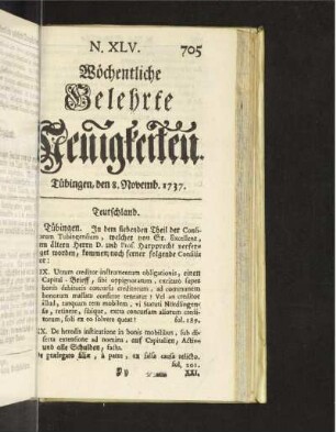 N. XLV. Tübingen, den 8. Novemb. 1737