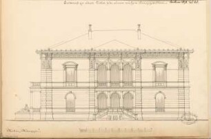 Villa für einem Junggesellen Monatskonkurrenz Januar 1878: Aufriss Vorderansicht; Maßstabsleiste