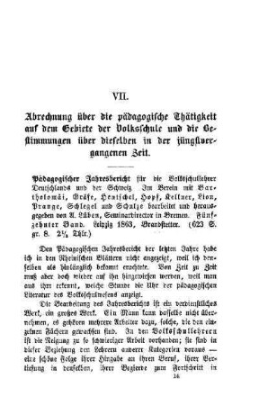 Abrechnung über die pädagogische Thätigkeit auf dem Gebiete der Volksschule und die Bestimmungen über dieselben in der jüngstvergangenen Zeit