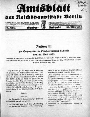 Sonderausgabe, 31. März 1937