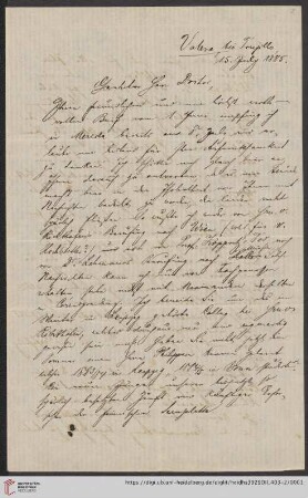 Nachlass Alfred Hettner, Eingegangene Briefe, Korrespondenz Wilhelm Sievers/Alfred Hettner: Brief von Wilhelm Sievers an Alfred Hettner