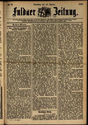 Erste Ausgabe vom Samstag, den 19. Januar 1889.