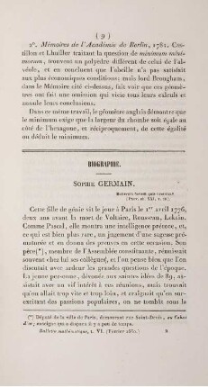 Biographie. Sophie Germain.