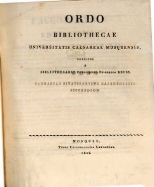 Ordo Bibliothecae universitatis Caesareae Mosquensis