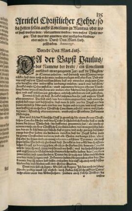 "Artickel Christlicher Lehre [...] sollen auffs Concilium zu Mantua [...] überantwortet werden"