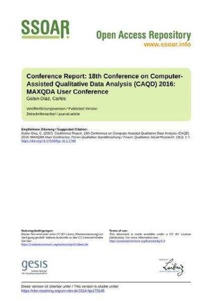 Conference Report: 18th Conference on Computer-Assisted Qualitative Data Analysis (CAQD) 2016: MAXQDA User Conference