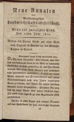 Sechs und zwanzigstes Stück. Den 29sten Juny 1815.