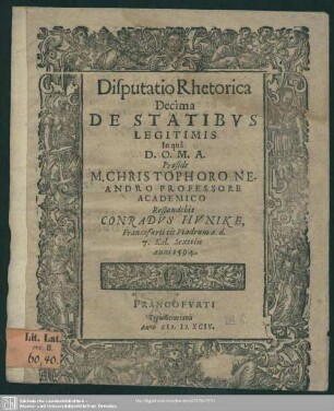 Disputatio Rhetorica Decima De Statibvs Legitimis