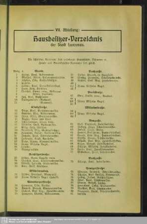 VII. Abteilung. Häuserbuch : VII. Abteilung. Hausbesitzer-Verzeichnis der Stadt Lunzenau