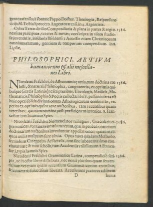Philosophici, Artium humaniorum & alii miscellanei Libri.