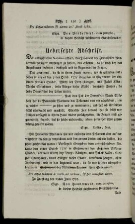 Uebersetzte Abschrift.