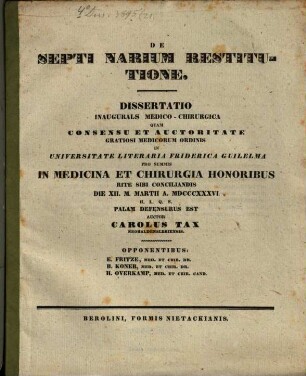 De septi narium restitutione : diss. inaug. med. chir.
