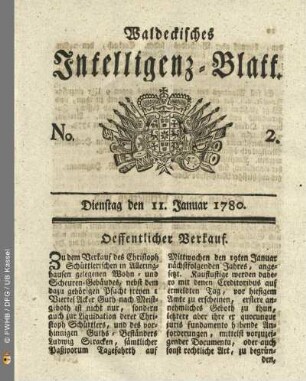 No. 2, Dienstag den 11. Januar 1780
