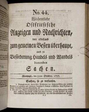 No. 44. Montags, den 31ten October, 1757.