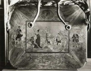 Tischplatte mit Darstellung von August dem Starken und seinem Sohn