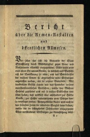 Bericht ueber die Armen-Anstalten und oeffentlichen Allmosen