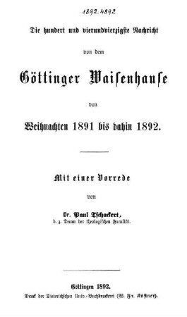 144: Nachricht von dem Göttinger Waisenhause