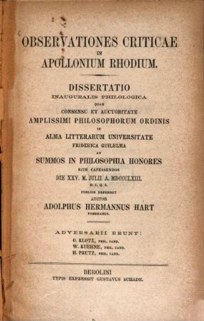 Observationes criticae in Apollonium Rhodium : (Berlin Doctordiss.)