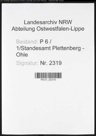 Sterberegister Standesamt Plettenberg-Ohle