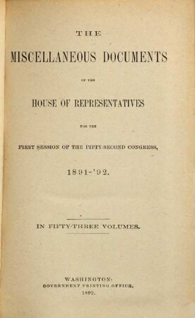 House documents. [431.] 1891/92, Vol. 48 = Congress 52, Sess. 1