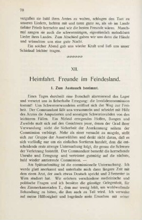 XII. Heimfahrt. Freunde im Feindesland.