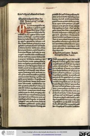 Explicit prologus. Incipit evangelium secundum Marcum.