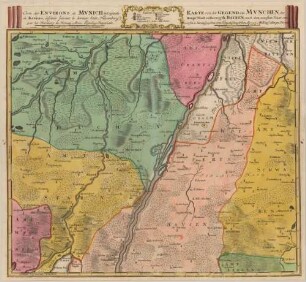 Carte des Environs de Munich la Capitale de Baviere : Avec Privilege Imperiale = Karte von der Gegend um Munchen, der Haupt-Stadt im Herzogth. Bayren