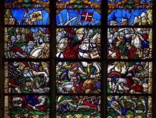Frankreich. Champagne Ardenne. Marne. Chalons en Champagne. Ehemalige Stiftskirche Notre Dame en Vaux. Fenster. 16 Jahrhundert. Jakobsfenster. 1525. Detail
