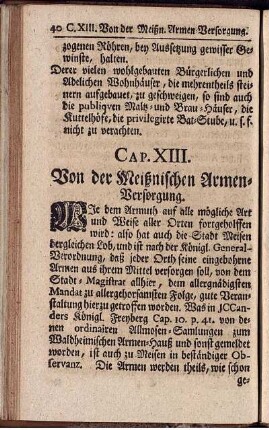 CAP. XIII. Von der Meißnischen Armen-Versorgung